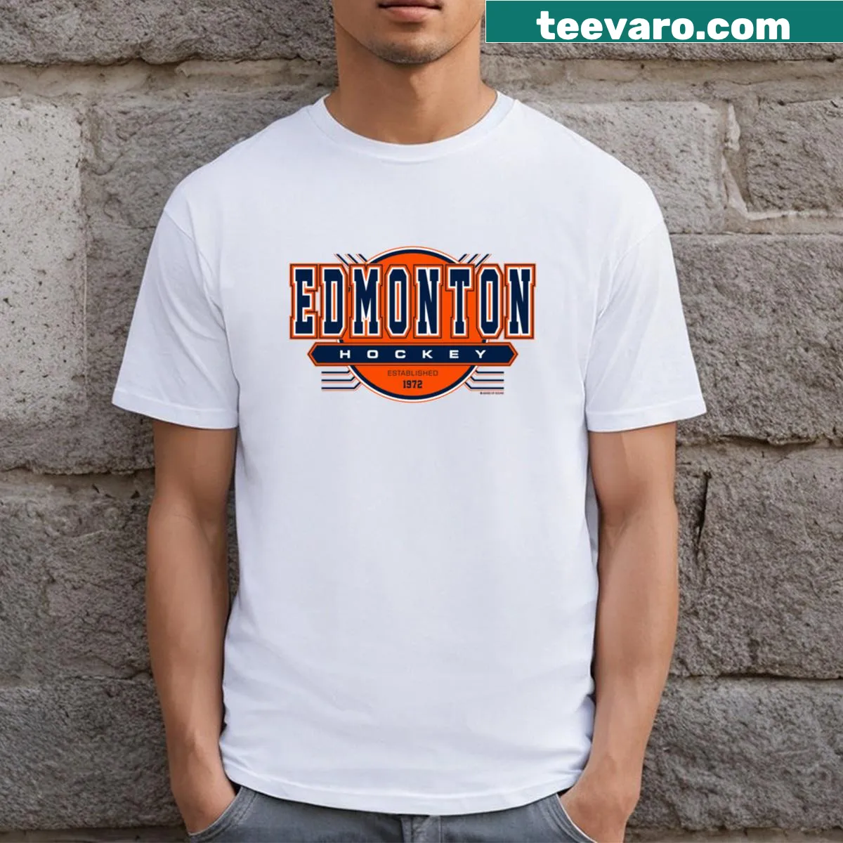 Retro Edmonton Oilers inspired T-shirt with vintage design elements from the 90s. — on a men's t-shirt