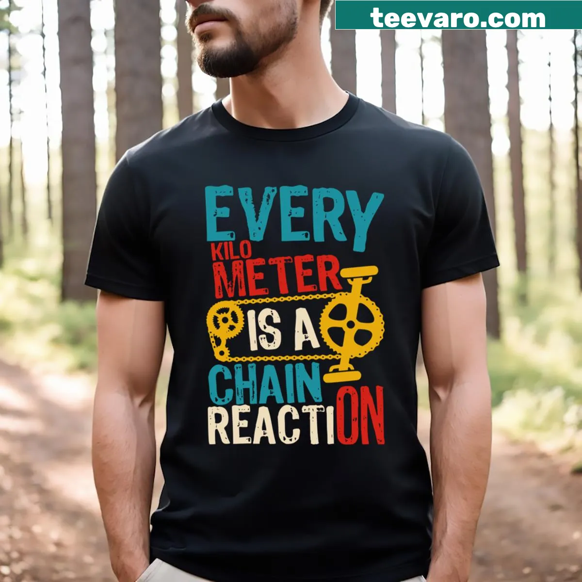 Inspirational bicycle-themed t-shirt with a motivational slogan — on a men's t-shirt
