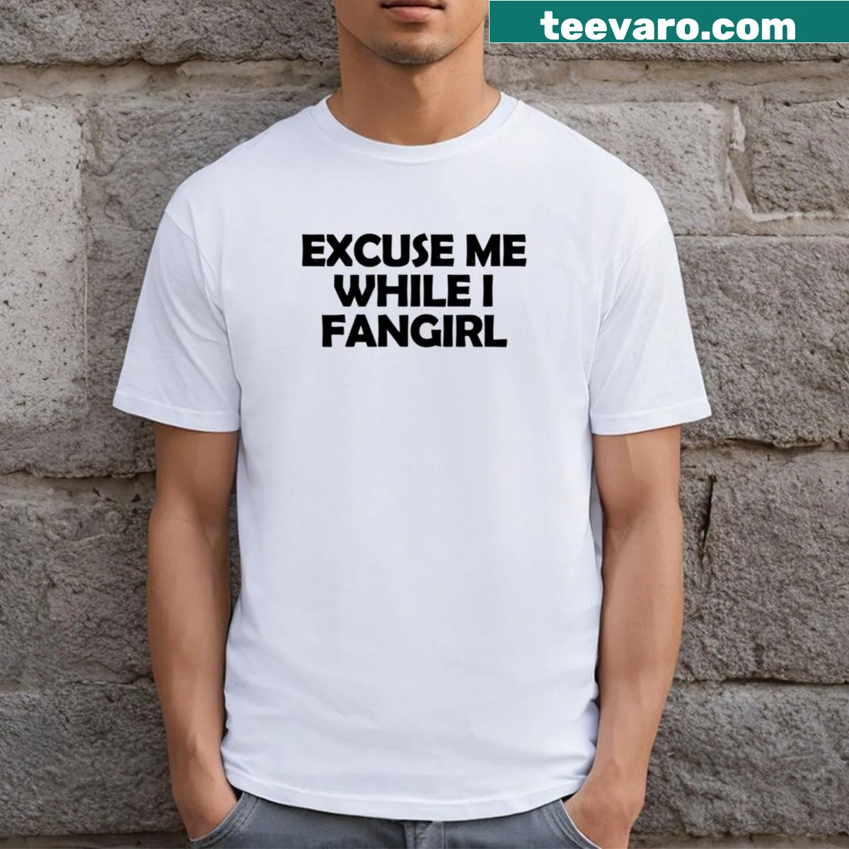 Playful fangirl t-shirt with a catchy phrase — on a men's t-shirt