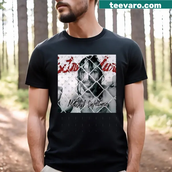 T-shirt featuring Extremoduro's album title 'Material Defectuoso'