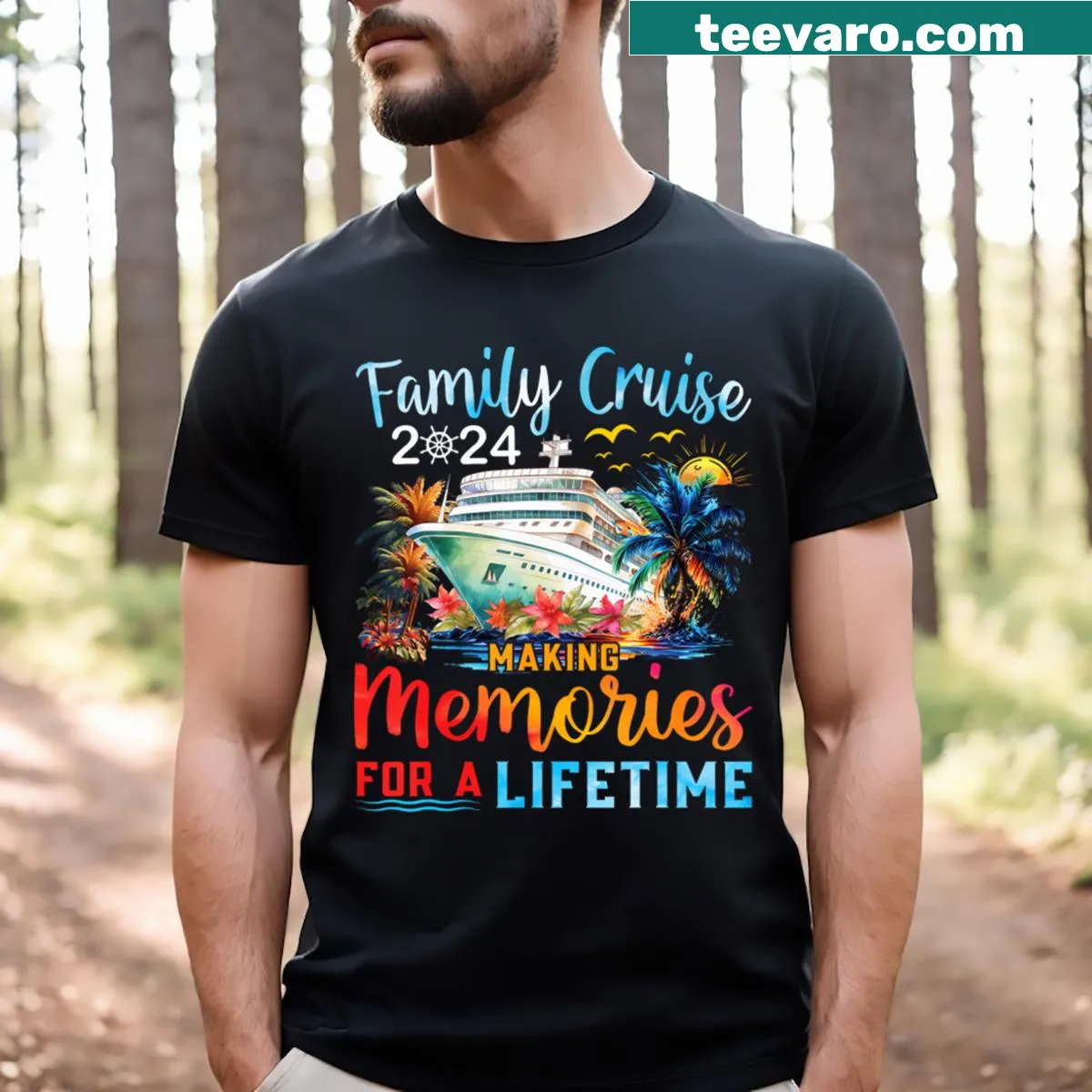 Cartoon design matching family cruise vacation t-shirt — on a men's t-shirt