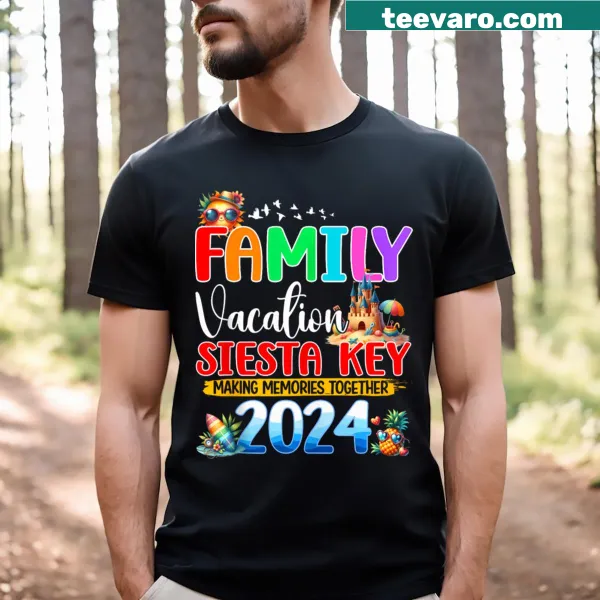 Matching family vacation T-shirts celebrating Siesta Key 2024