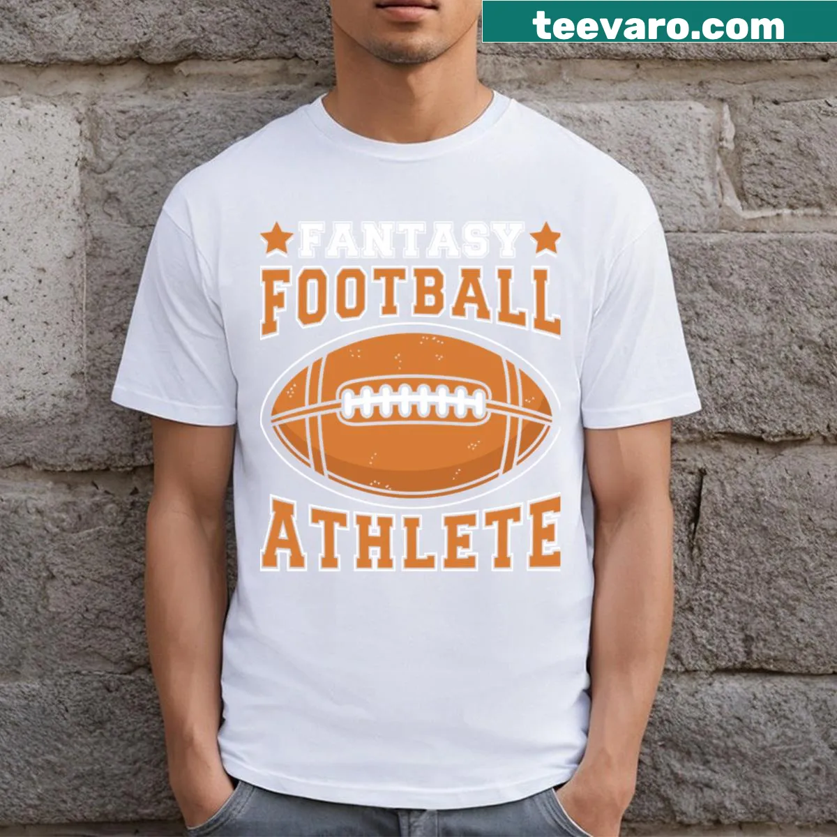 Playful T-shirt for fantasy football fans celebrating the game — on a men's t-shirt