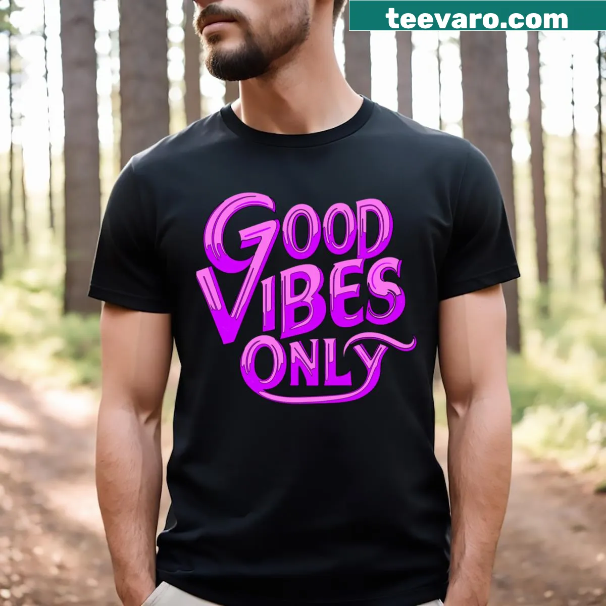 T-shirt with uplifting message 'Good Vibes Only' — on a men's t-shirt