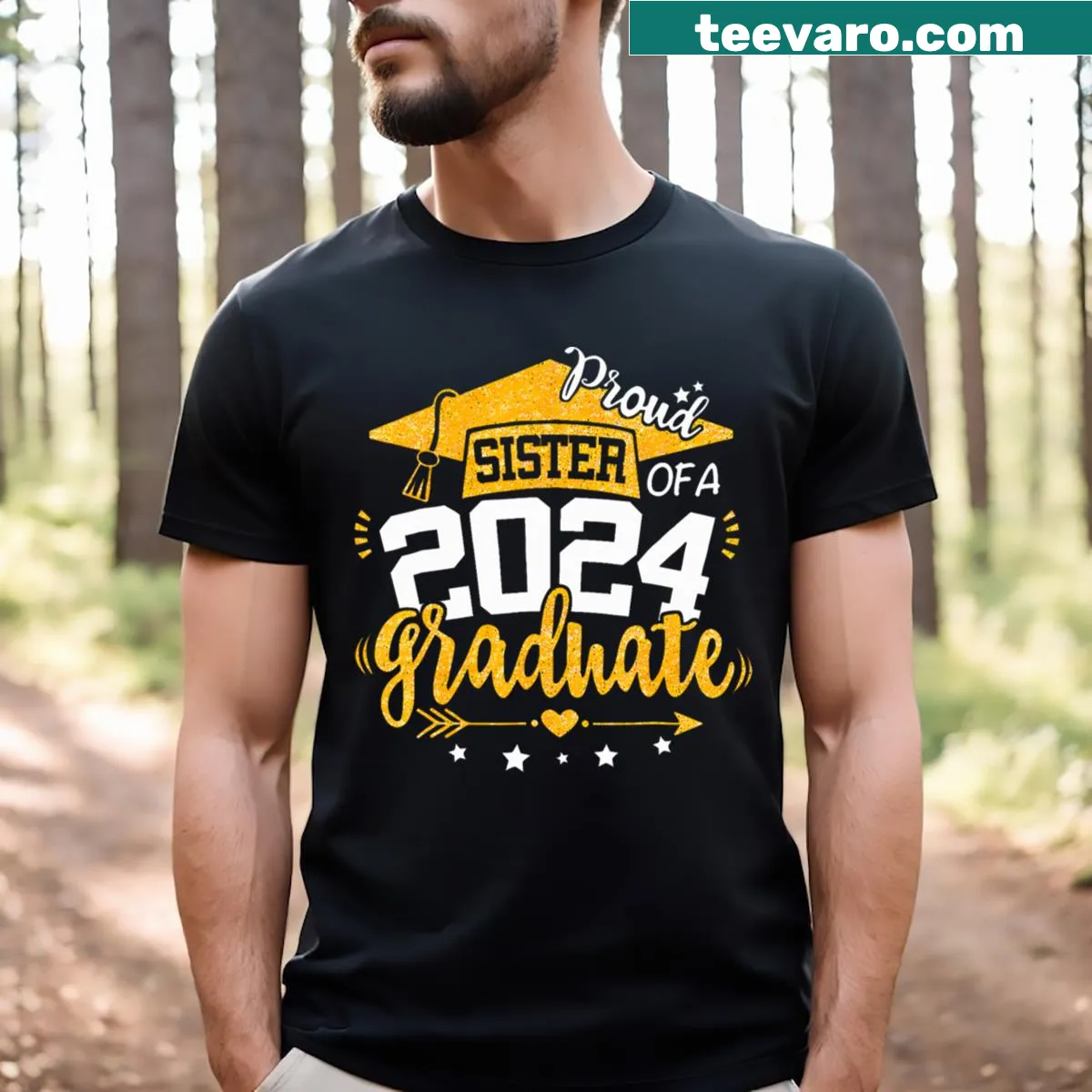 Proud Sister 2024 Graduate t-shirt with bold typography — on a men's t-shirt