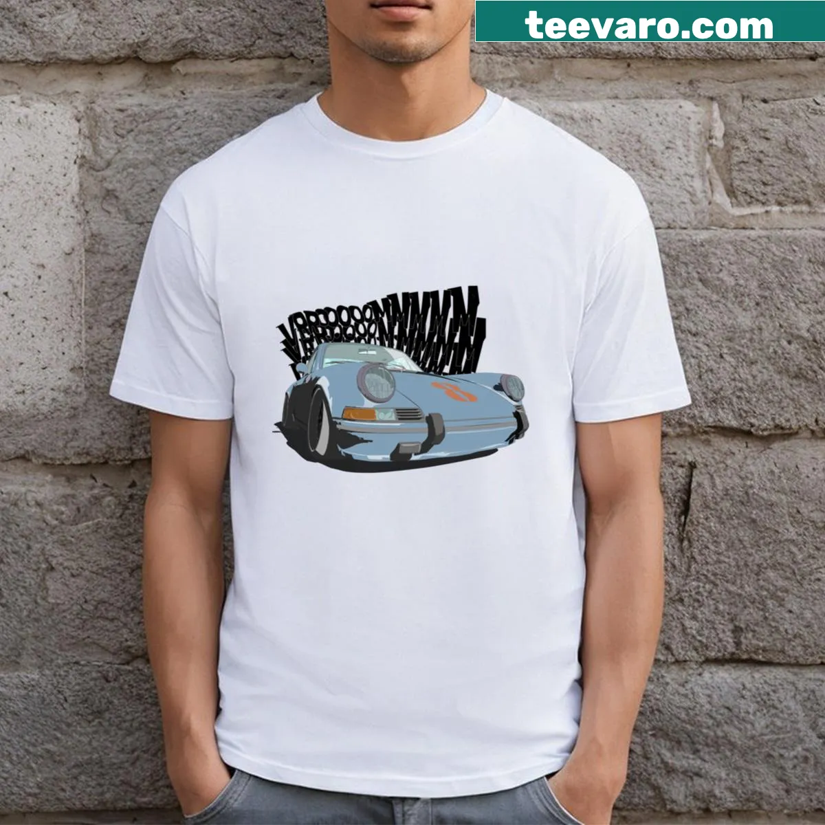 Realistic illustration of an anime-style sports car on a t-shirt — on a men's t-shirt