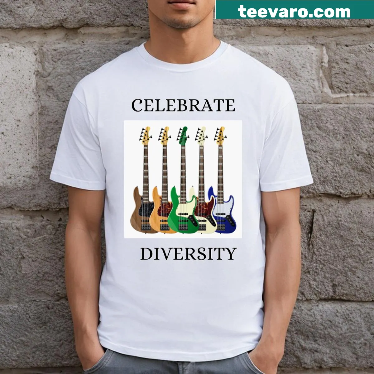 Fun music-themed typography on a guitarist T-shirt — on a men's t-shirt