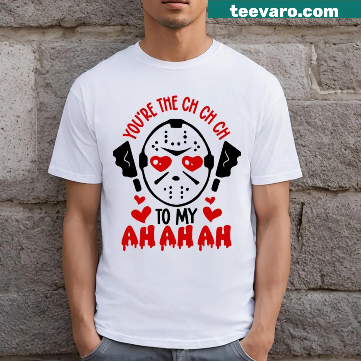 Funny Halloween T-shirt featuring a humorous Jason design. — on a men's t-shirt