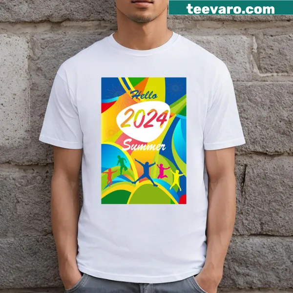 Cheerful T-shirt with abstract summer vacation graphics