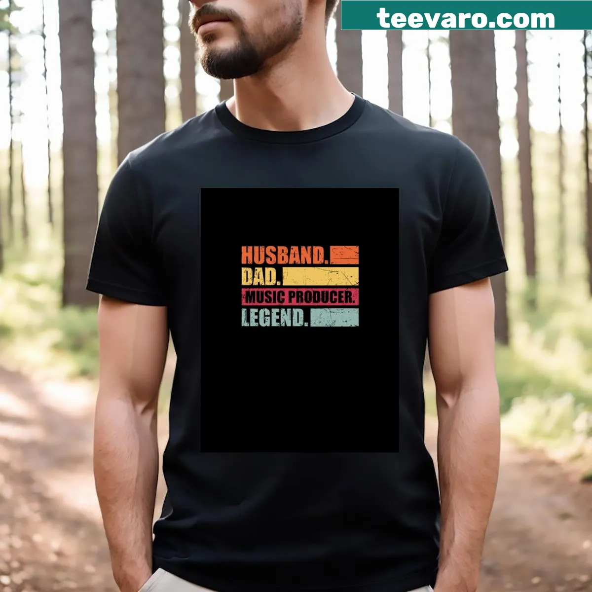Graphic t-shirt for music producer dads with proud statement — on a men's t-shirt