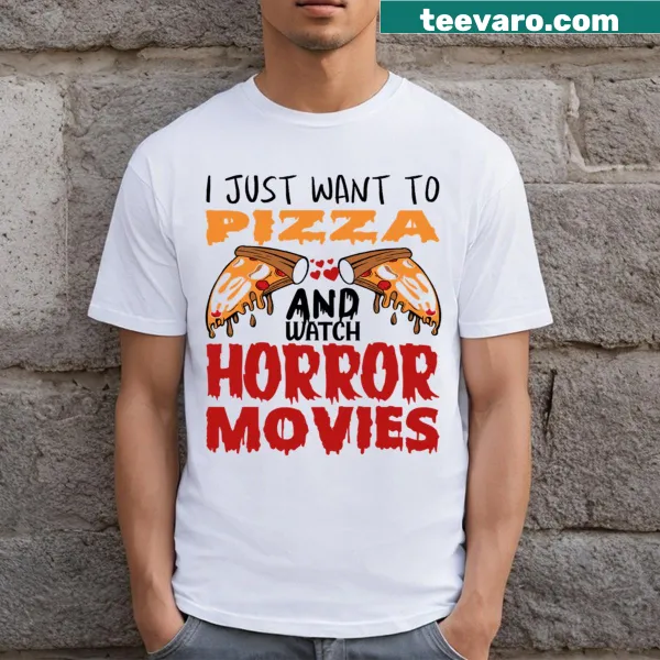 Text design celebrating pizza and horror movie love