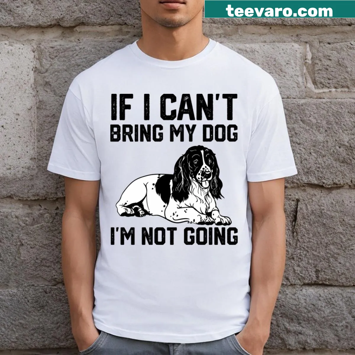 Text design expressing dedication to bringing a dog along — on a men's t-shirt
