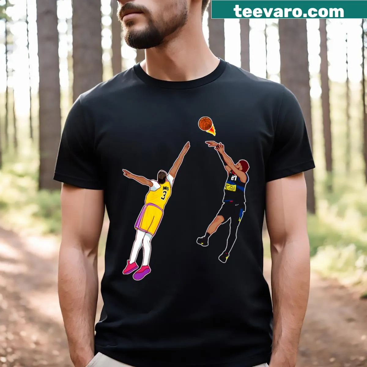 Illustrative design of Jamal Murray's buzzer beater moment on T-shirt — on a men's t-shirt