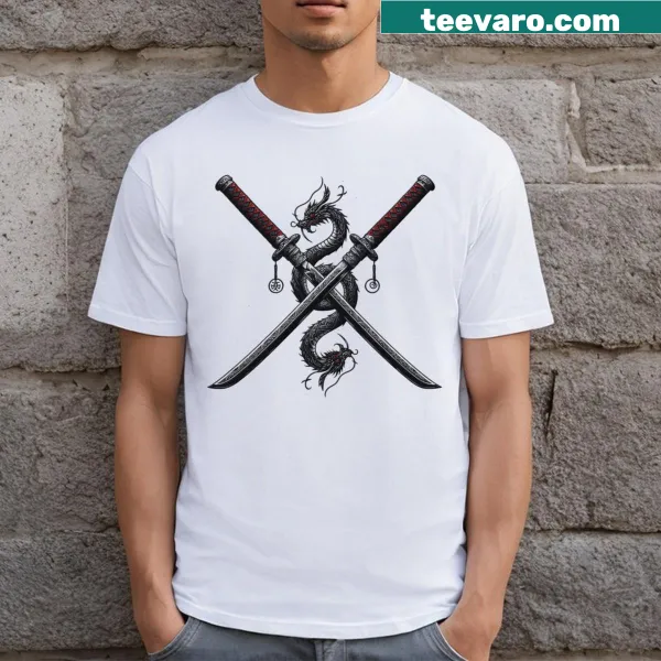 Ink design of a samurai with katana on T-shirt