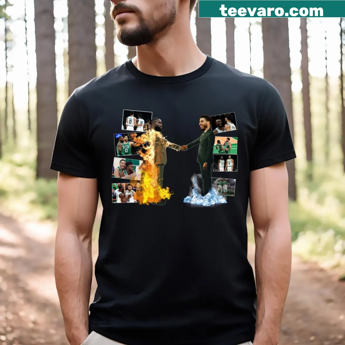 Vintage distressed graphic representing 'Fire and Ice' with player names on T-shirt — on a men's t-shirt
