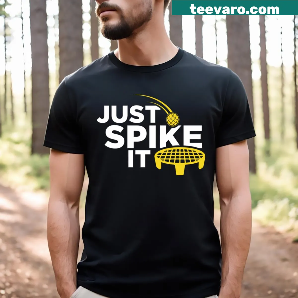 Sporty T-shirt with 'Just Spike It' phrase for volleyball lovers. — on a men's t-shirt