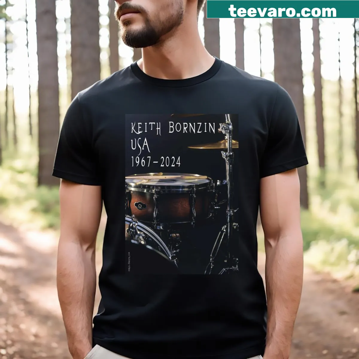 Keith Bornzin t-shirt highlighting significant years in music career. — on a men's t-shirt