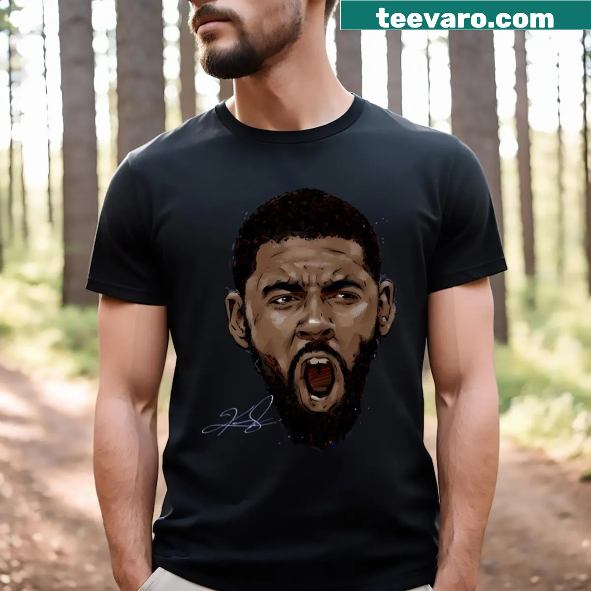 Kyrie Irving T-shirt featuring a dynamic basketball graphic — on a men's t-shirt
