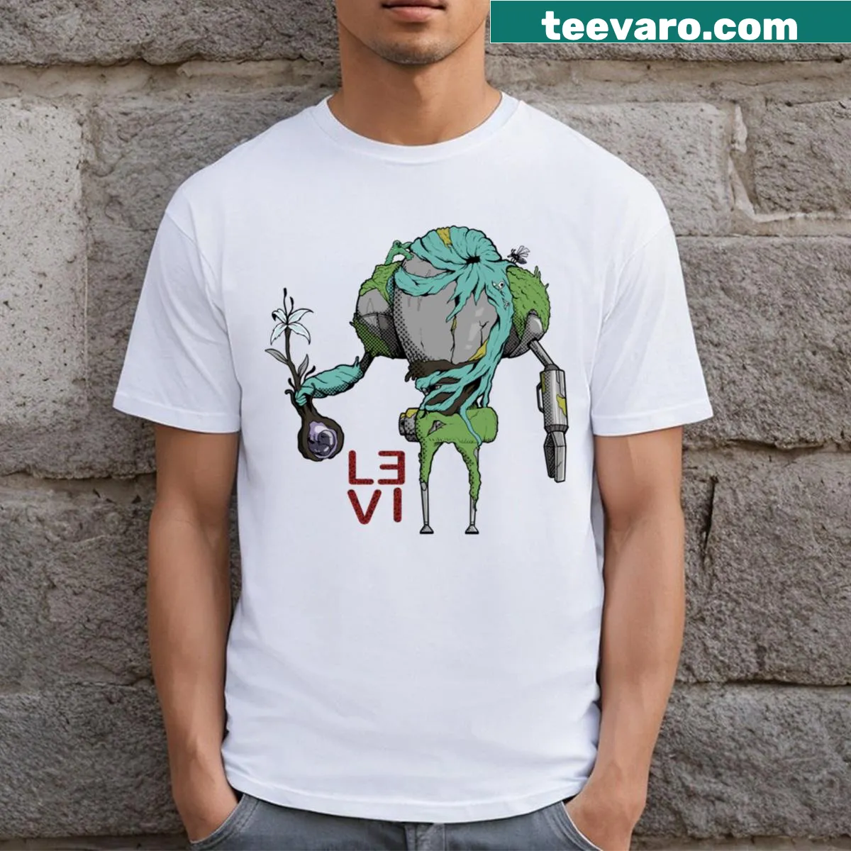 Whimsical scavenger illustration on fantasy-themed t-shirt — on a men's t-shirt