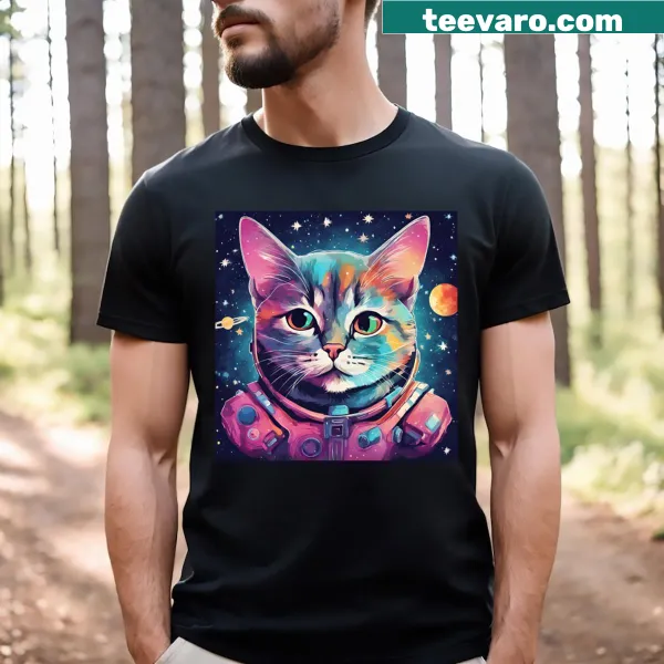 Cute cat illustration with stars on a T-shirt