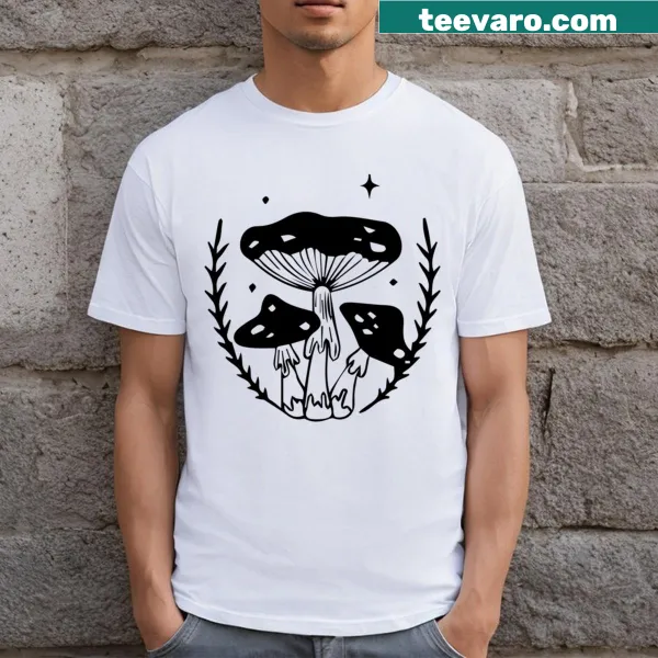 Minimalist line art t-shirt depicting a mushroom