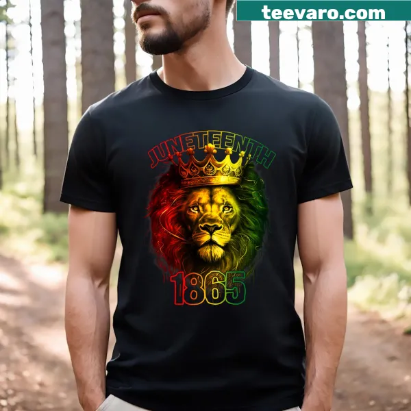 Typographic lion design celebrating Juneteenth on t-shirt