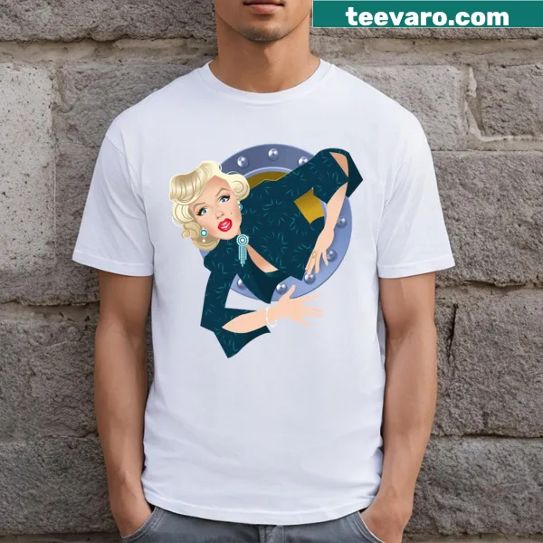 Illustration of Lorelei peeking from a porthole on a t-shirt