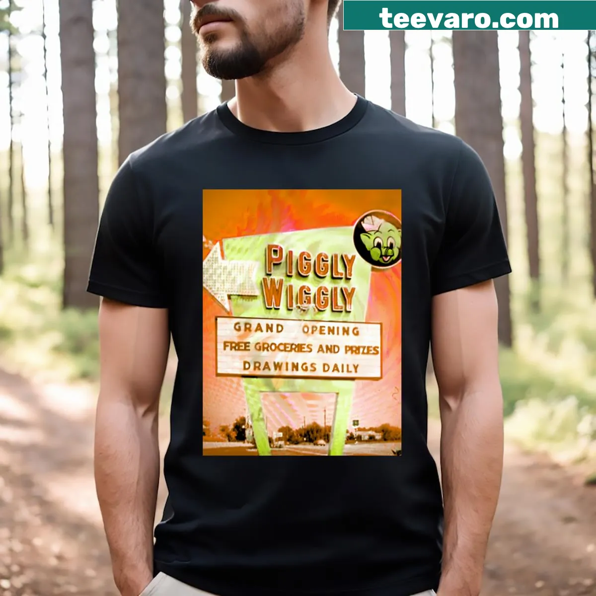 Vintage-style T-shirt featuring a classic market store logo — on a men's t-shirt