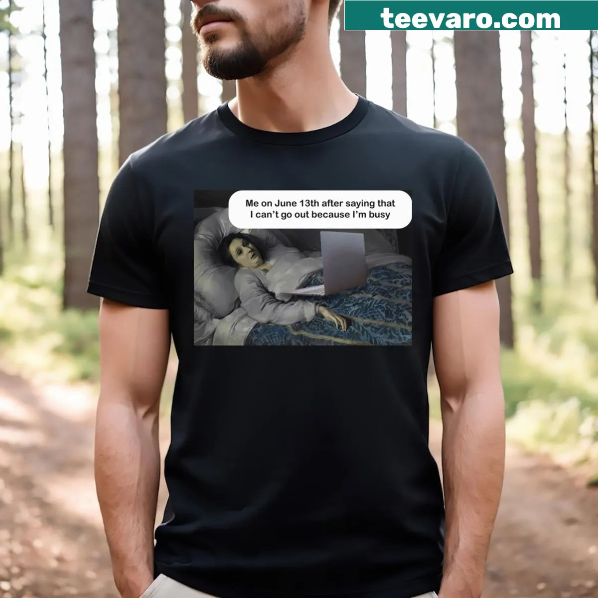 Bridgerton meme graphic T-shirt with funny quote — on a men's t-shirt