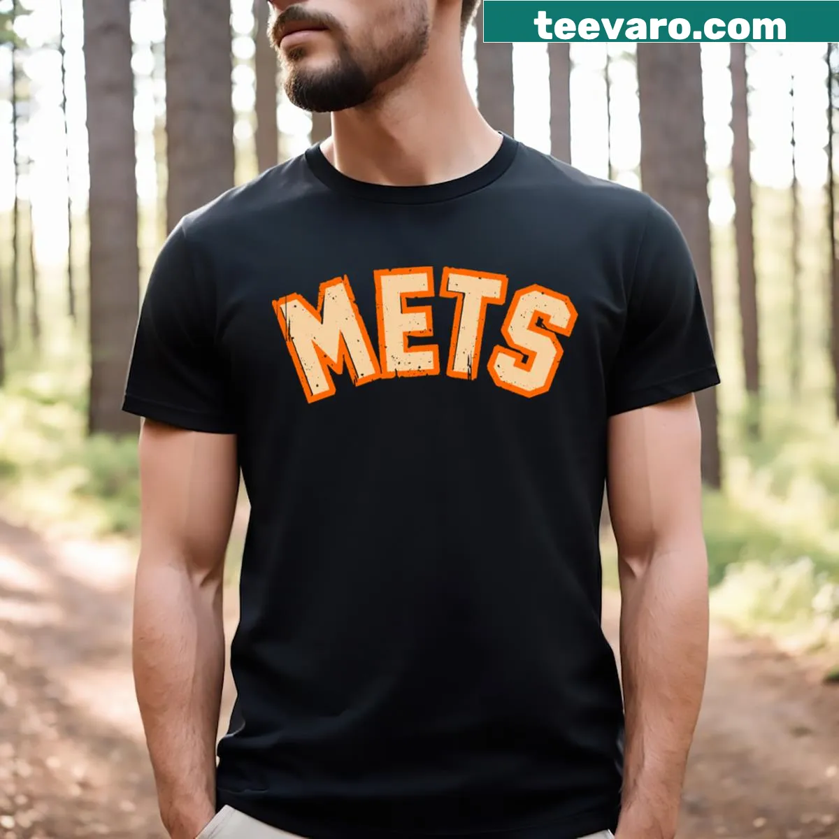 Vintage Mets t-shirt with distressed lettering design — on a men's t-shirt