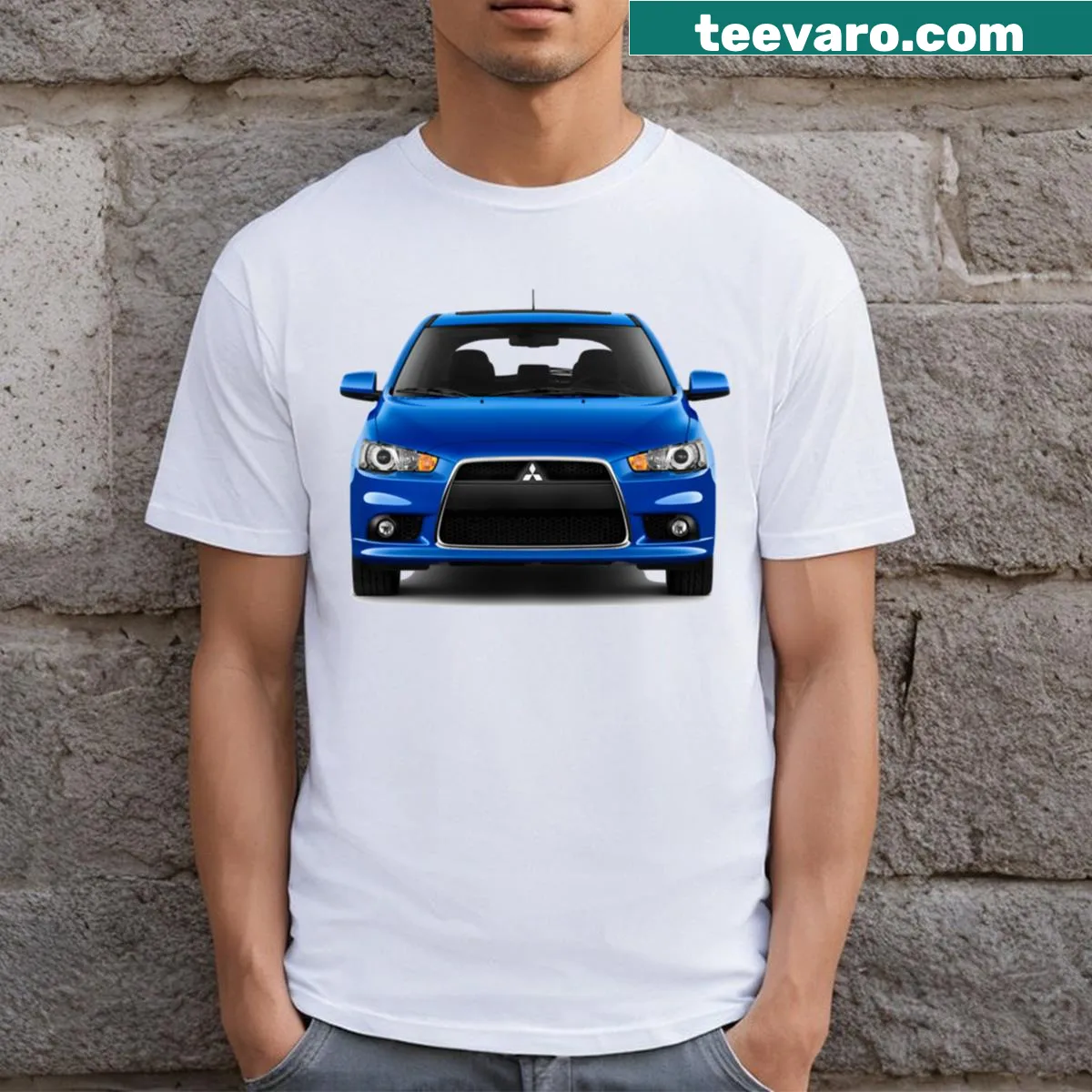 Minimalist silhouette of Mitsubishi Lancer Evo 10 T-shirt — on a men's t-shirt