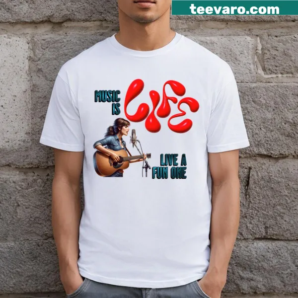 'Music Is Life' printed typography t-shirt