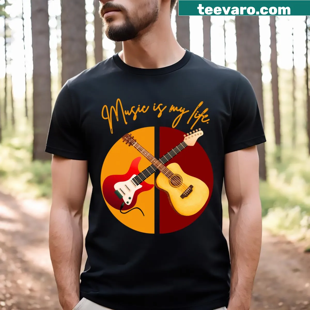 T-shirt that boldly states 'Music Is My Life'. — on a men's t-shirt