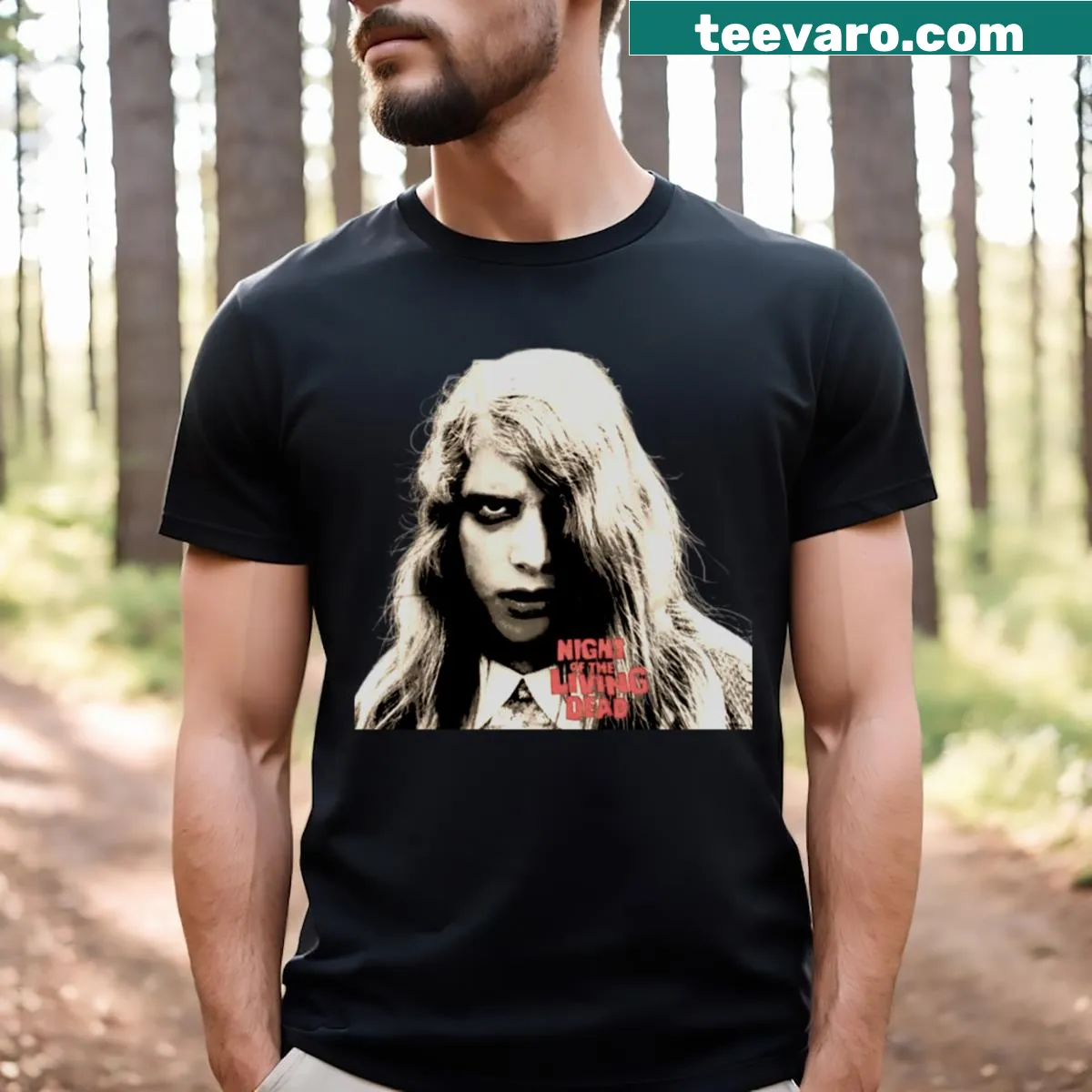 Horror-themed t-shirt featuring 'Night Of The Living Dead' graphics — on a men's t-shirt