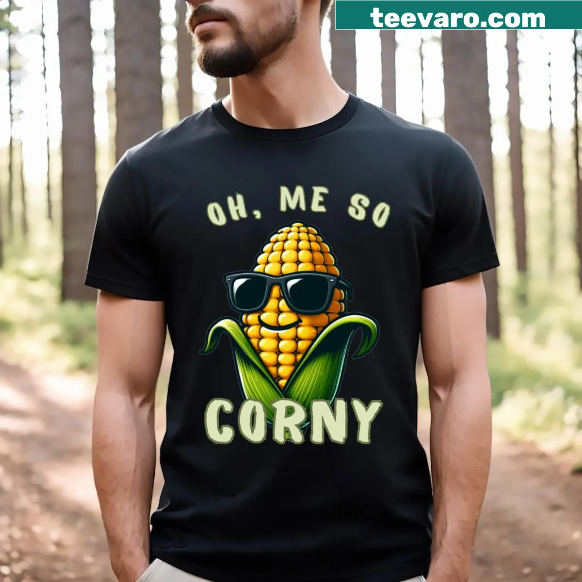 Funny corn cob graphic t-shirt with pun text — on a men's t-shirt