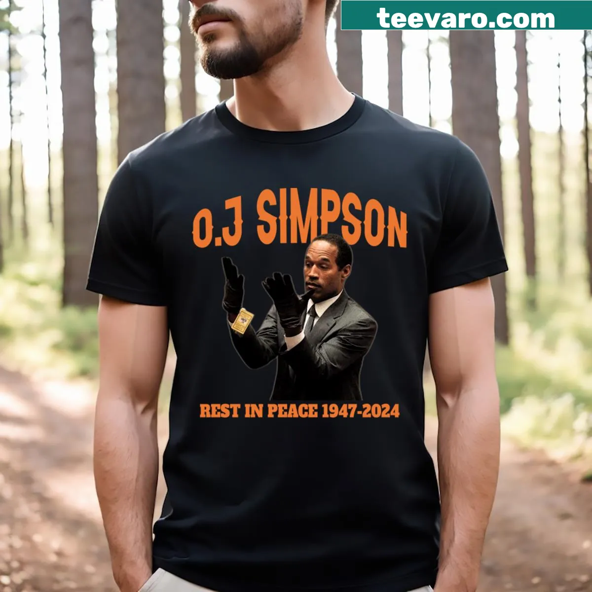 Tribute t-shirt with 'Rest In Peace' text for O.J. Simpson — on a men's t-shirt