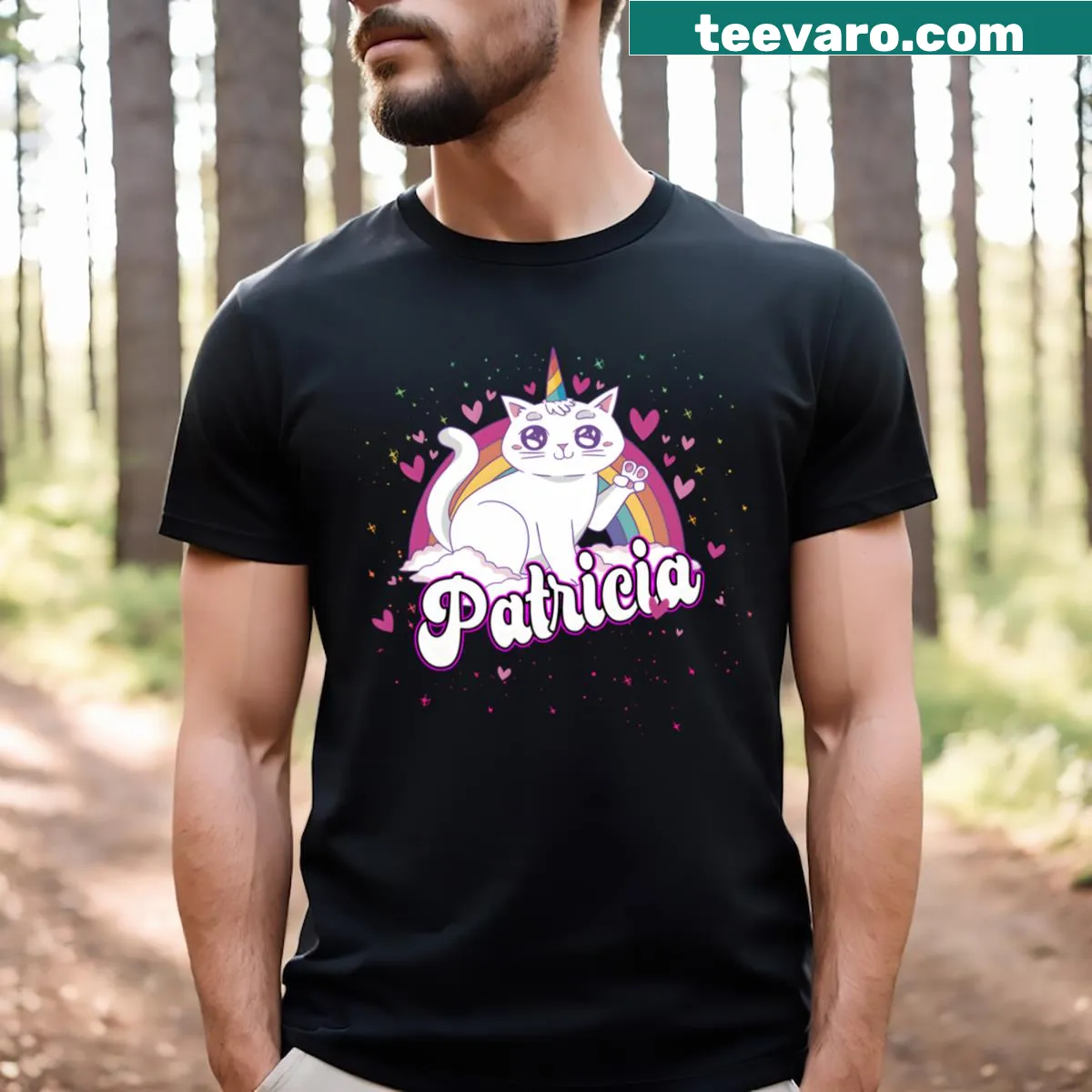 Adorable Caticorn illustration t-shirt for cat lovers — on a men's t-shirt