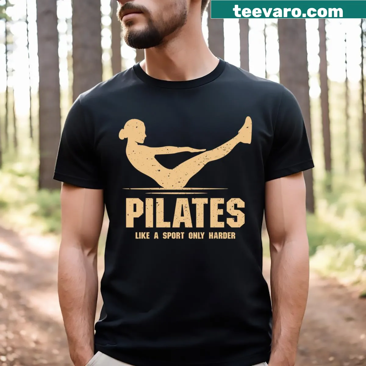 Playful typography proclaiming Pilates is a sport on a t-shirt — on a men's t-shirt