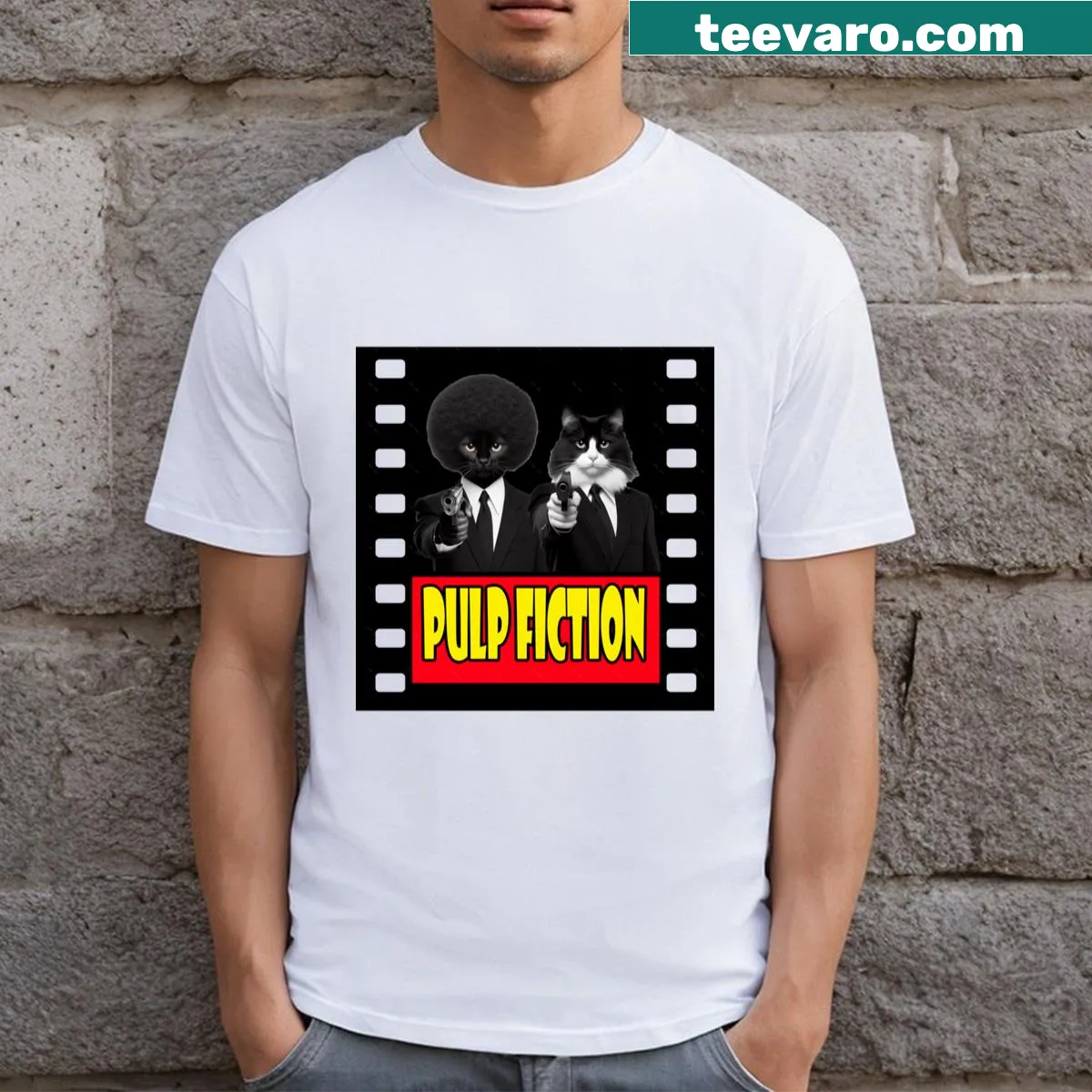 Pulp Fiction inspired design on a casual T-shirt — on a men's t-shirt
