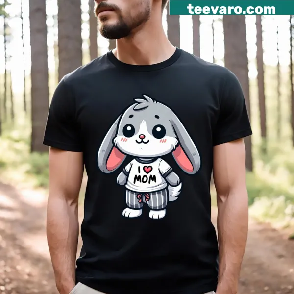 Vintage-style T-shirt with a rabbit graphic and 'I Love Mom' text