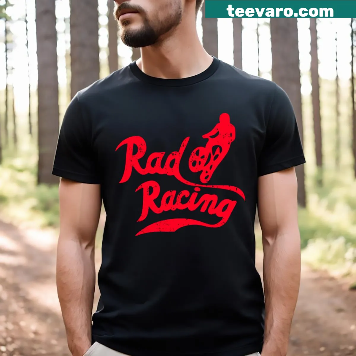 Rad Racing Distressed T-shirt with a vintage racing graphic — on a men's t-shirt
