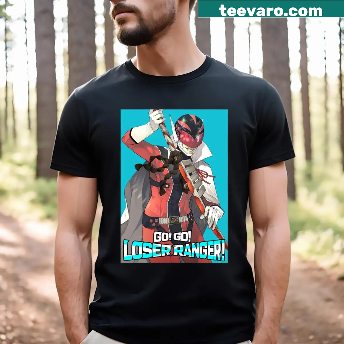 Funny tee with a humorous twist on the Power Rangers phrase. — on a men's t-shirt