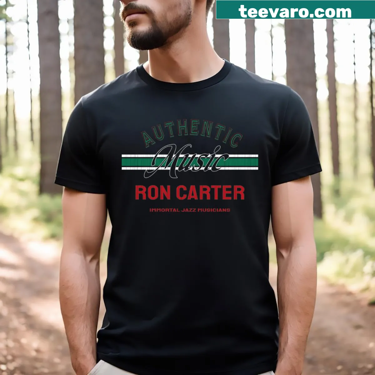 Bold typography T-shirt honoring jazz legend Ron Carter — on a men's t-shirt