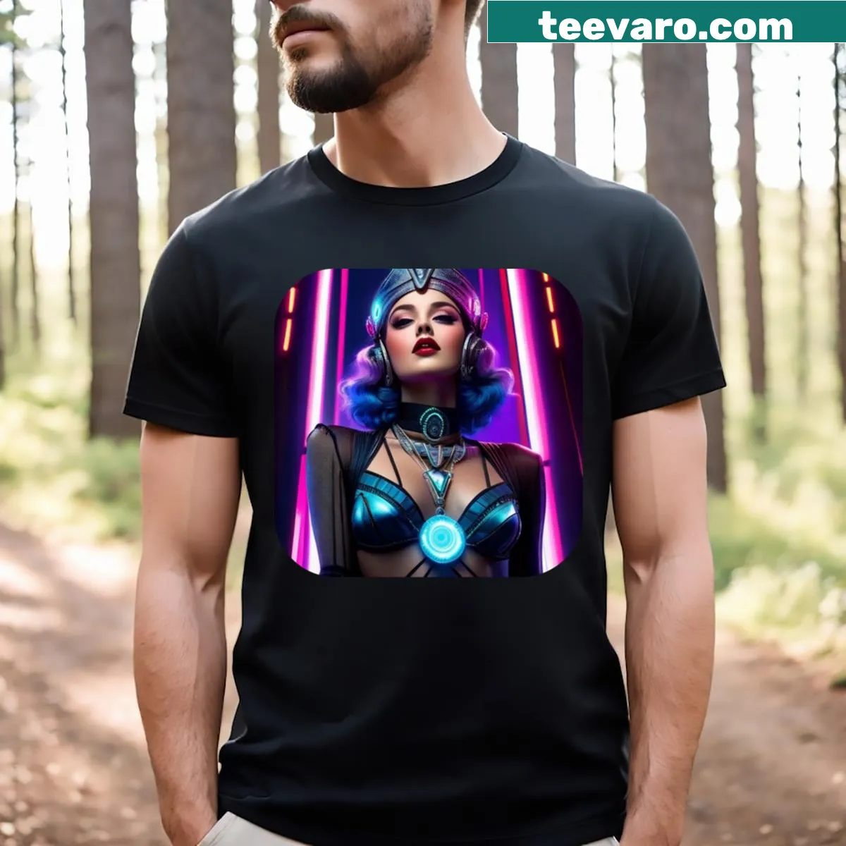 Whimsical t-shirt featuring a figure casting an eerie glow — on a men's t-shirt