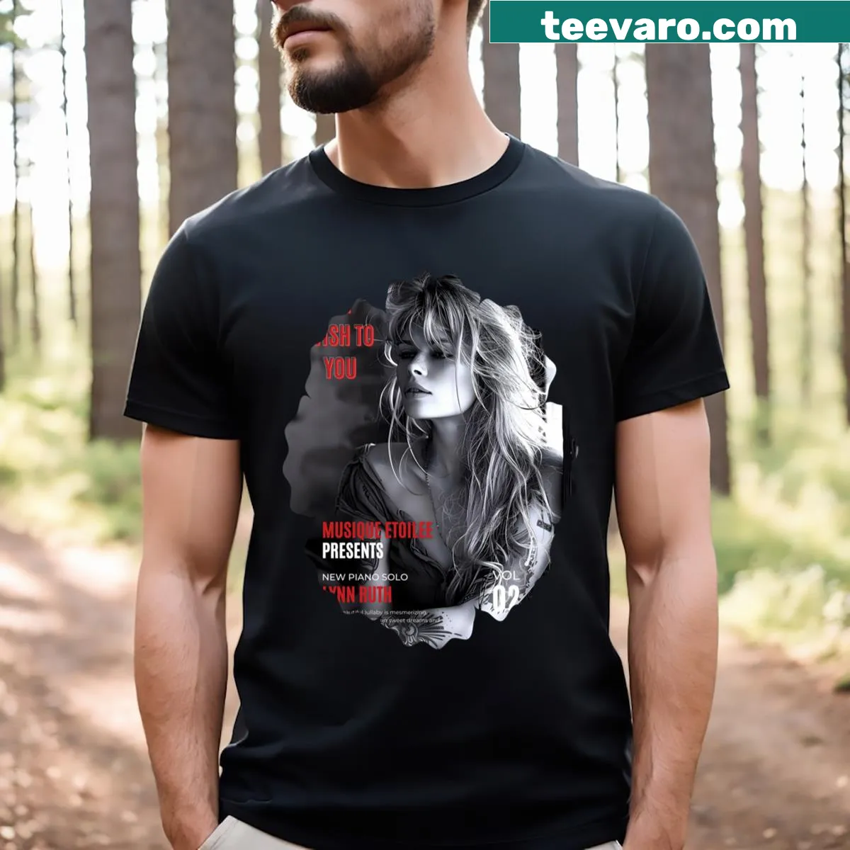 Vintage sheet music cover graphic t-shirt with distressed look — on a men's t-shirt