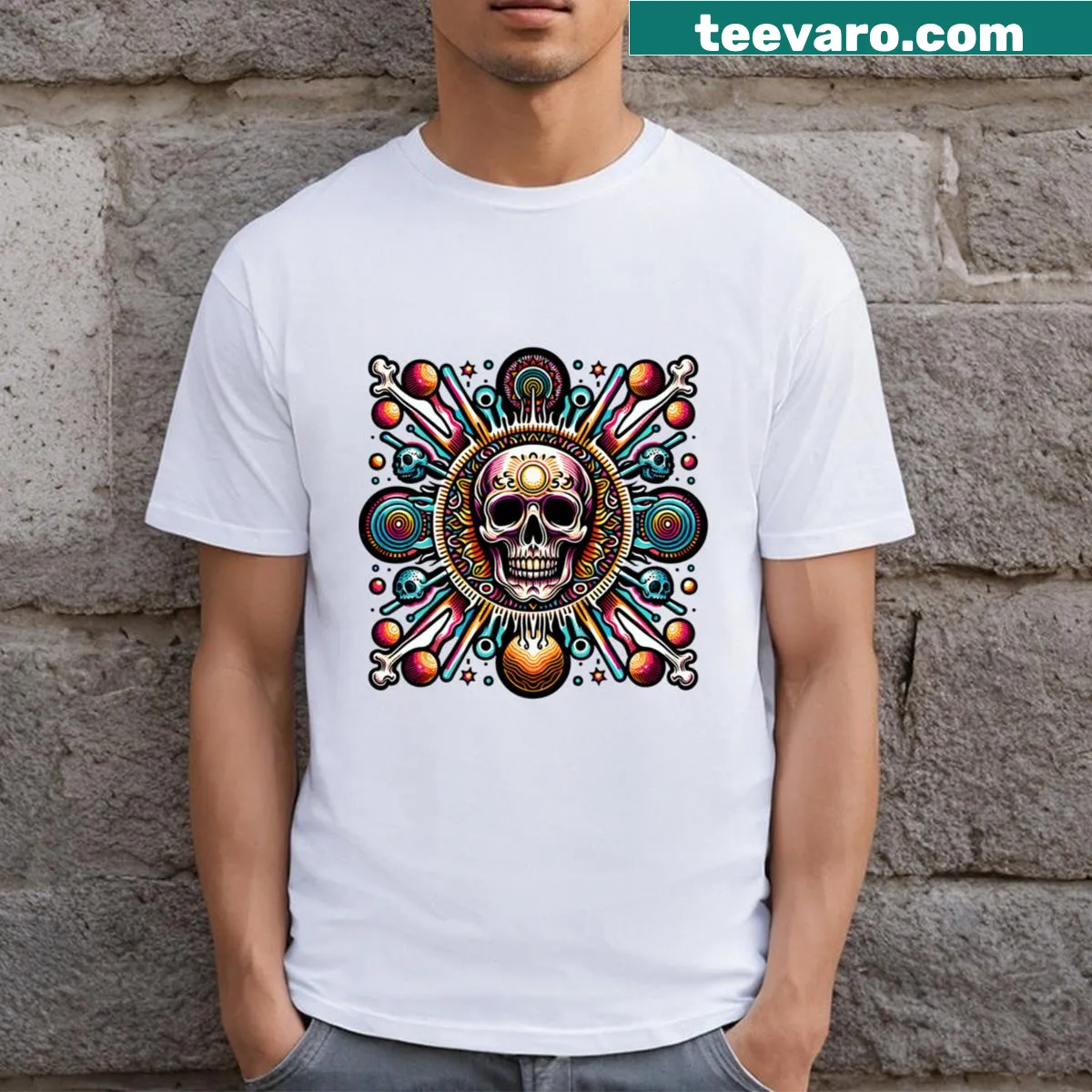 Abstract skull design on a t-shirt showcasing artistic expression. — on a men's t-shirt