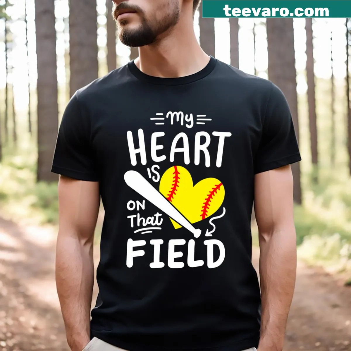 T-shirt with 'Softball Mom' graphic design — on a men's t-shirt