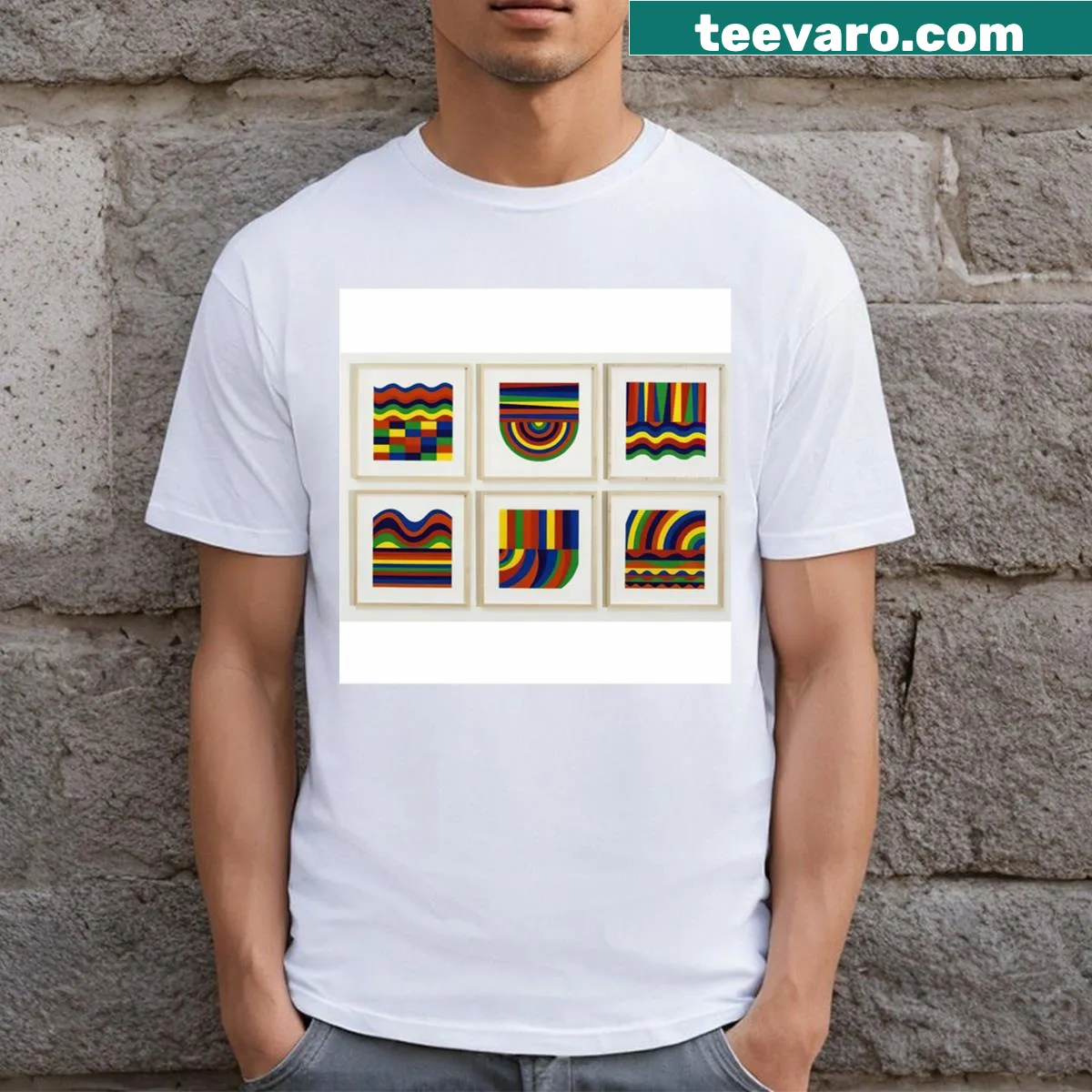 Abstract design T-shirt inspired by Sol Lewitt featuring arcs and bands — on a men's t-shirt