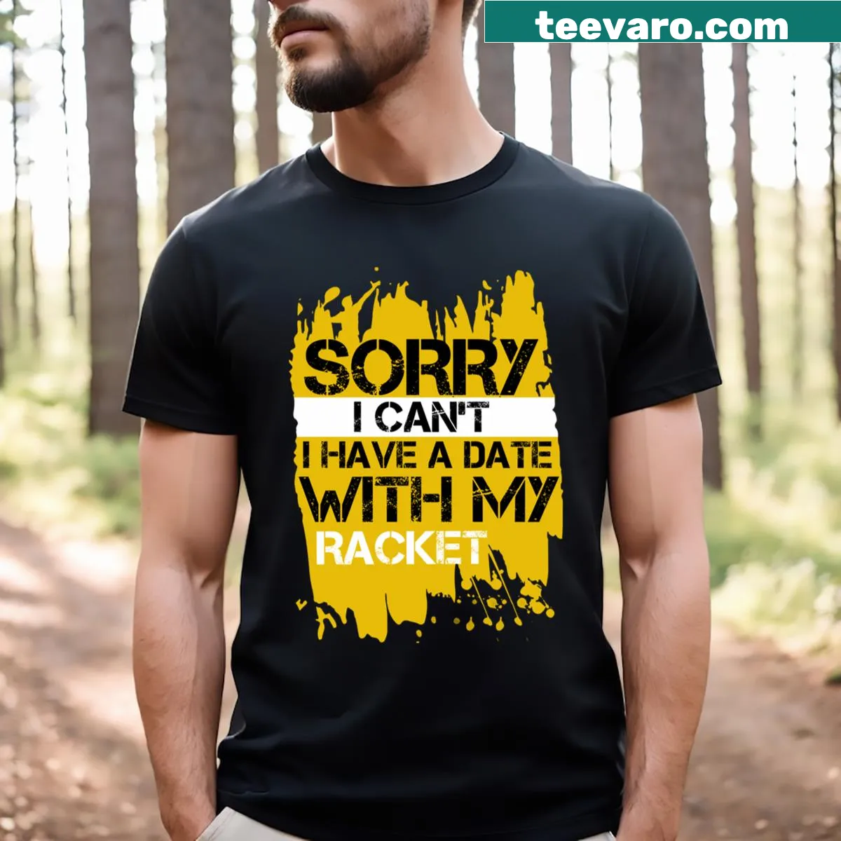 Funny racket sports t-shirt with the phrase about choosing racket over plans — on a men's t-shirt