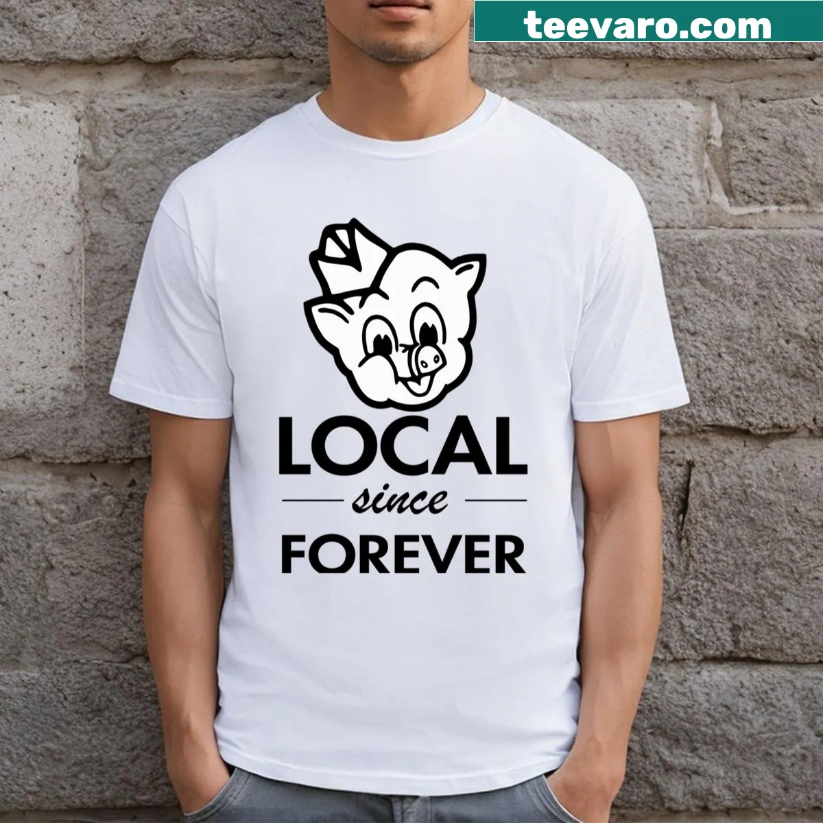 Vintage-style t-shirt featuring a classic store market logo — on a men's t-shirt